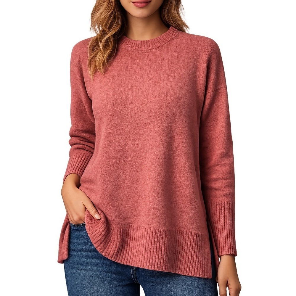 LOFT Outlet Sweater M Heather Rose Cotton Blend Tunic Side Slit Crewneck Casual
